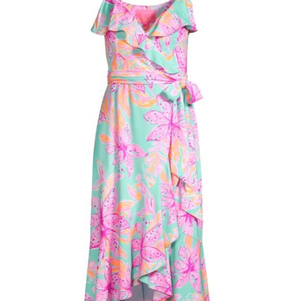 Lilly Pulitzer “Fontaine” NWT Wrap Dress in Surf Blue Bonita Blooms! 🌸